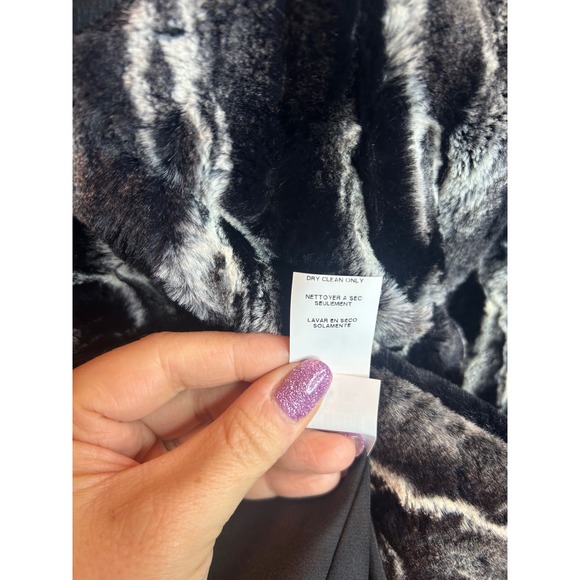 Karen Kane Faux Fur Coat Womens XL Black White Animal Print Toggle Jacket Luxury - Picture 10 of 10